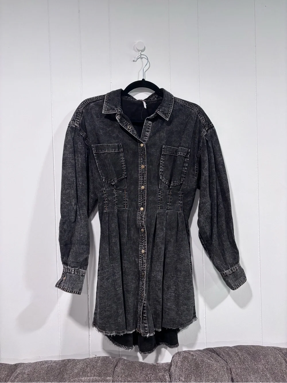 Free People AphaWashed Black Denim Shirt Dress